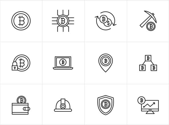 比特币矢量线性图标v01 Bitcoin Icons Part 01