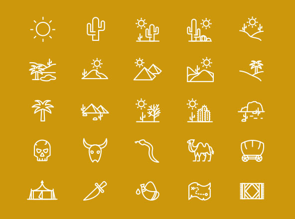 25枚沙漠主题线性矢量图标 25 Desert Line Icons – Vector