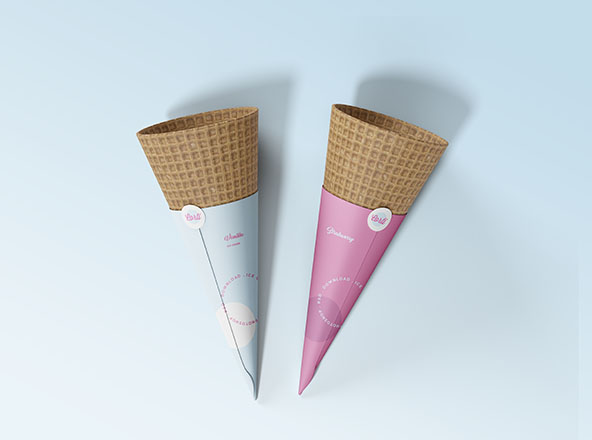 蛋卷冰淇淋包装纸设计样机模板 Ice Cream Cone Mockup