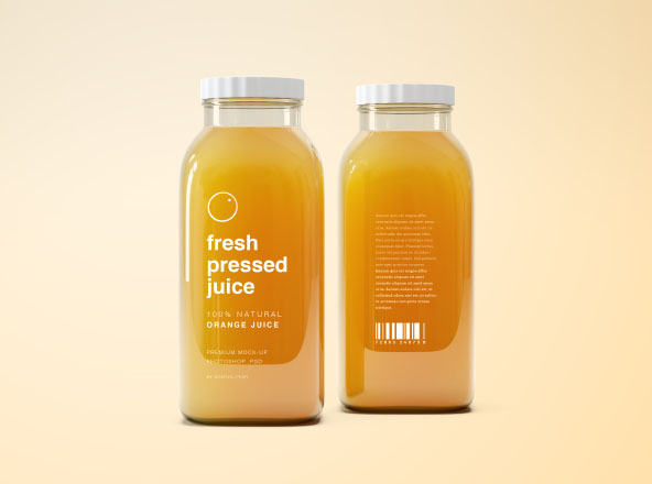 果汁/饮料玻璃瓶外观设计PSD样机模板 Glass Juice Bottle Mockup PSD