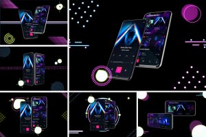 高质量霓虹灯风格iOS/Android手机样机模板 Neon IOS & Android