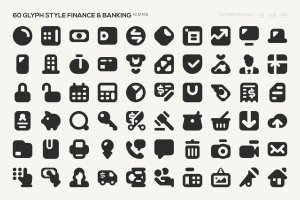 60枚金融和银行主题字体图标素材 60 Glyph Style Finance & Banking Icons