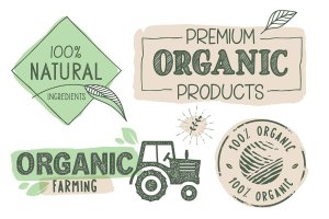 有机食品标志/标签/贴纸设计模板素材 Organic Food Labels and Stickers Collection