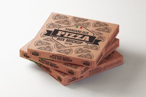 披萨牛皮纸外卖盒样机模板 Pizza takeaway box mock-up template