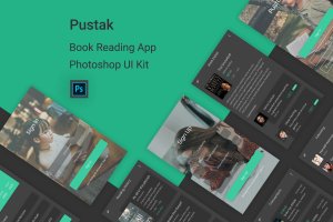 电子书&小说阅读APP应用UI设计PSD模板 Pustak – Book Reading UI Kit for Photoshop