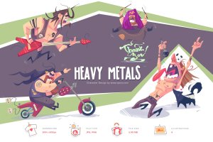 重金属摇滚音乐卡通手绘矢量插画素材 Heavy Metals