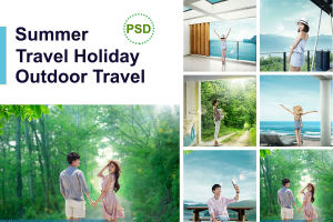 夏季大自然旅行度假宣传海报设计套装