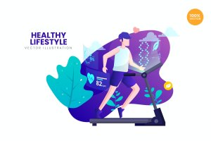 健康生活方式APP网页设计矢量概念插画 Healthy Lifestyle Vector Illustration Concept