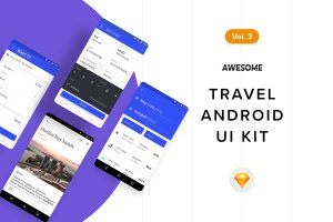 安卓平台旅游APP应用用户交互界面设计SKETCH模板v3 Android UI Kit – Travel Vol. 3 (Sketch)