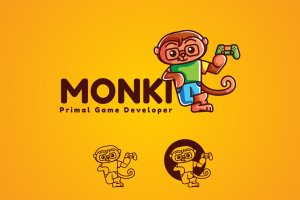 玩具猴卡通形象IT开发服务商Logo设计模板 Monki Gaming Mascot Logo
