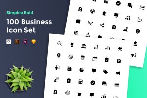100枚商业/商务主题矢量图标素材 Business Icon Set – Simplea Bold