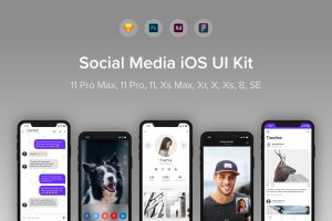社交媒体平台iOS应用UI设计套件 Social Media iOS UI Kit