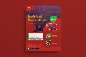 有机食品餐厅销售宣传单设计模板 Organic Food, Restaurant Flyer