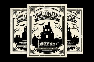 恐怖风格万圣节庆祝派对活动海报传单模板 Halloween Party Celebration