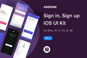iOS手机应用注册登录界面设计UI套件v1 Awesome iOS UI Kit – Sign in / up Vol. 1 (Figma)
