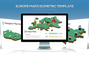 欧洲国家地区地图图形PPT幻灯片设计素材 Europe Maps Isometric & Legends For Powerpoint