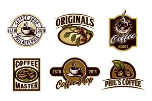 怀旧复古风咖啡品牌Logo徽章模板 Vintage Set of Coffee Emblem and Badge