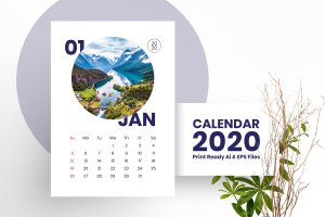 2020年风景日历年历设计模板 Calendar