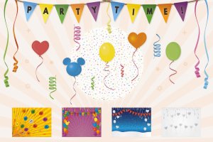儿童活动设计元素&Banner背景图素材 Kit Party Elements and Banners