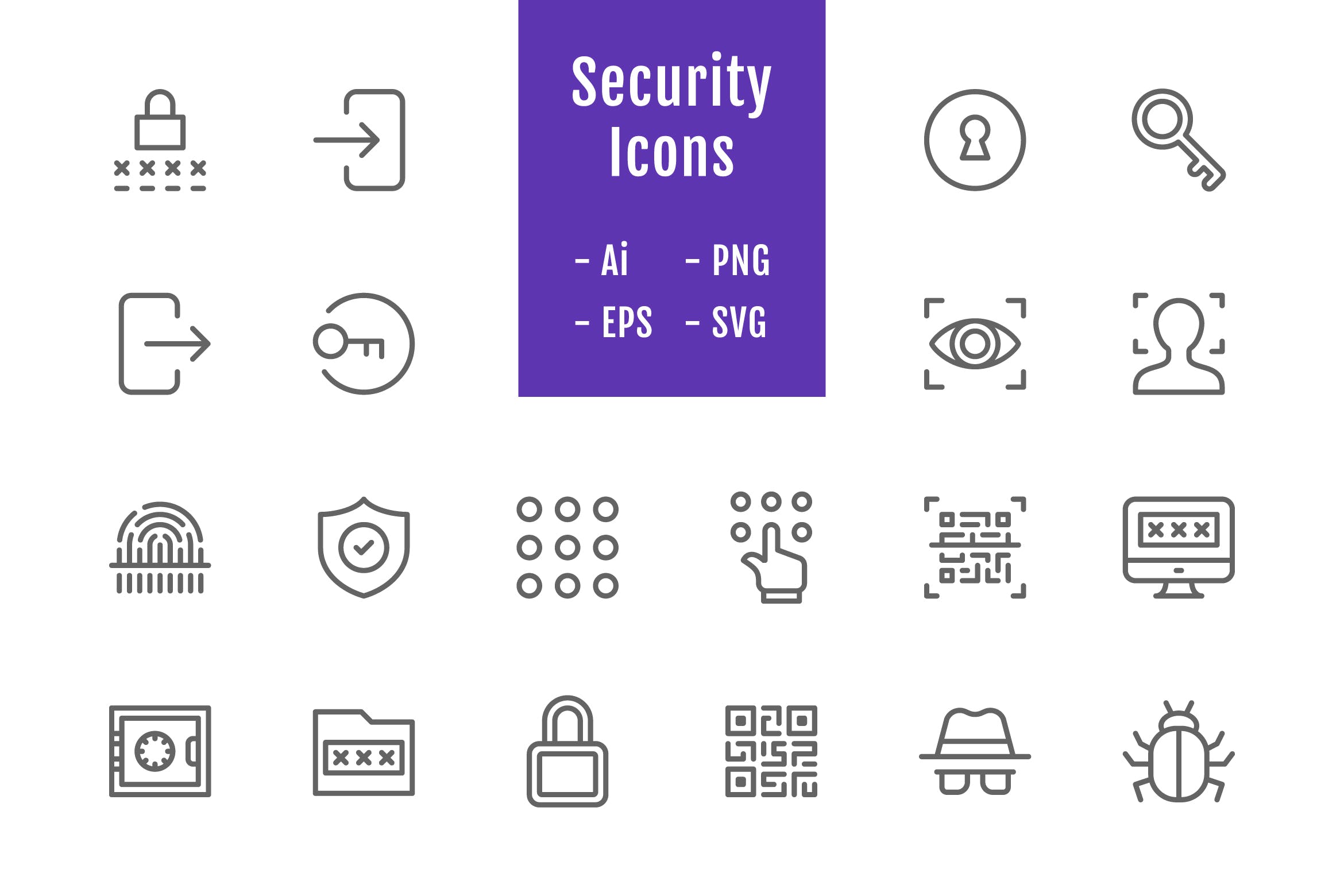 信息安全主题线性矢量图标素材 20 security icons (line) – 设计小