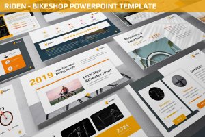 自行车品牌介绍PPT幻灯片模板 Riden – Bikeshop Powerpoint Template