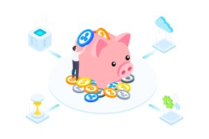 比特币省钱概念插画设计素材v1 Saving Money on Blockchain Isometric  1 – TU