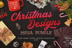 圣诞节主题设计素材包[1.07GB] Christmas Designs Mega Bundle, Retro Xmas Designs