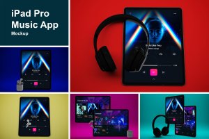 音乐APP界面设计效果图iPad Pro平板电脑样机模板 iPad Pro Music App