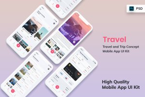 旅行/旅游酒店机票预订APP应用UI设计套件 Tour & Travel Booking Mobile App UI Kit Light