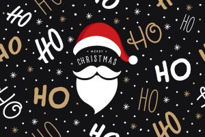 圣诞节节日元素无缝贴图设计素材 Ho ho ho santa claus laugh hat and beard pattern