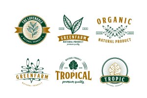 纯天然植物&绿色产品品牌Logo设计模板 Set of Nature and Tropical Logo Badge