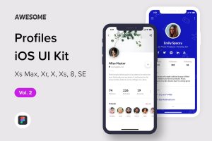 iOS平台APP应用用户中心界面设计UI套v2[Figma] Awesome iOS UI Kit – Profiles Vol. 2 (Figma)