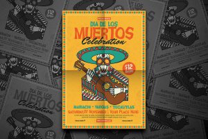 墨西哥亡灵节音乐派对活动海报传单模板 Dia De Los Muertos Celebration