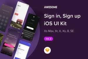 iOS平台APP应用注册登录界面设计UI套v2[Sketch] Awesome iOS UI Kit – Sign in / up Vol. 2 (Sketch)