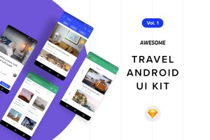 安卓平台旅游APP应用用户交互界面设计SKETCH模板v1 Android UI Kit – Travel Vol. 1 (Sketch)