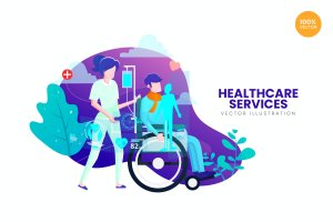 医疗服务APP网页设计矢量概念插画 Healthcare Service Vector Illustration Concept
