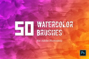 50个手工水彩笔刷笔触图形PS笔刷#1 Watercolor Brush Set #1