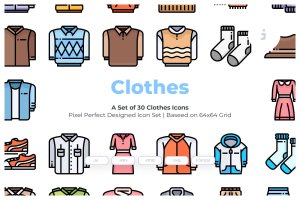 30枚服装&服装设计矢量图标 30 Clothes Icons