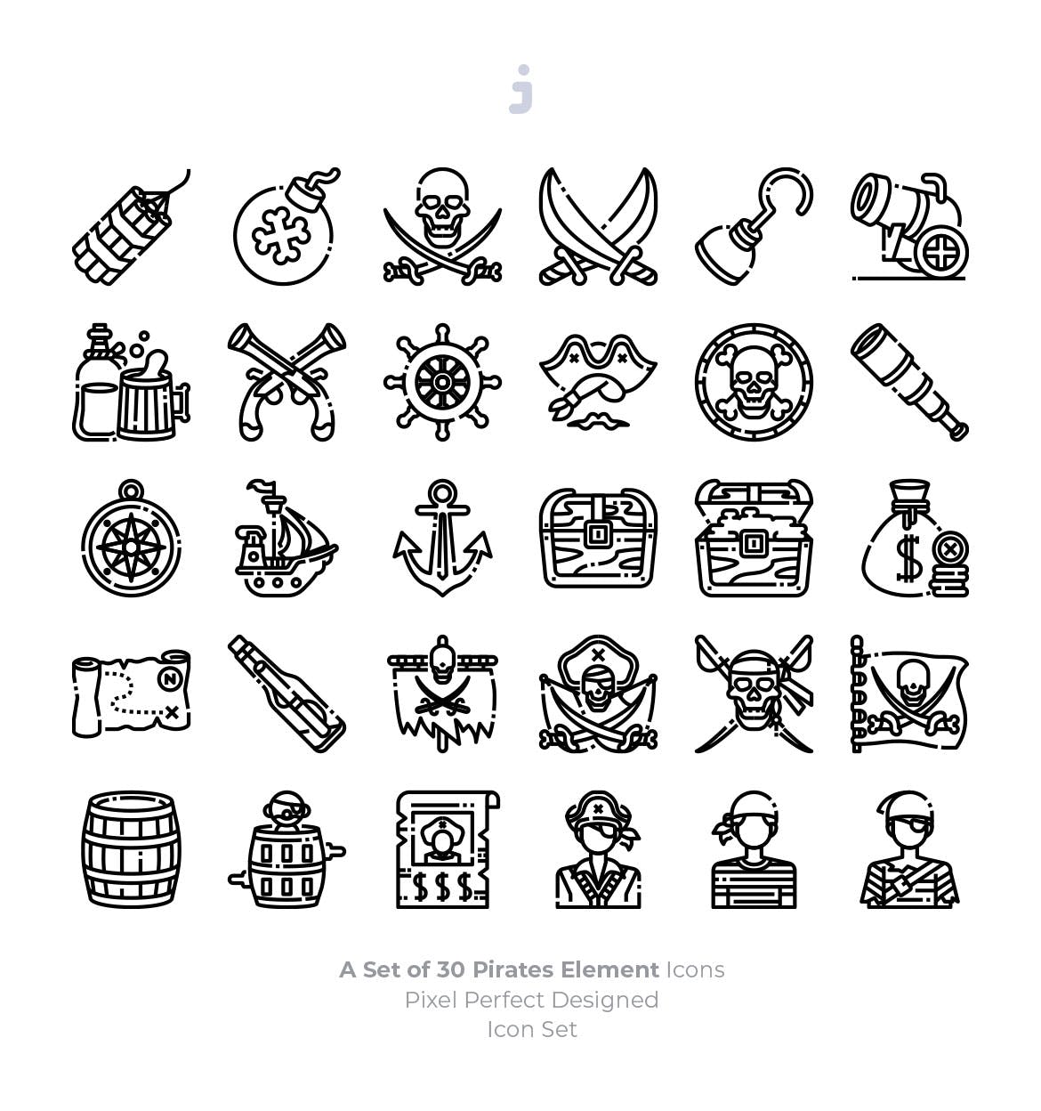 30枚海盗元素矢量图标素材 30 pirates element icons – 设计小咖