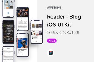 iOS平台信息流阅读APP应用设计套件v2[Figma] Awesome iOS UI Kit – Reader Blog Vol. 2 (Figma)