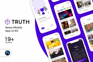 新闻资讯类APP应用用户交互界面UI设计套件 Truth: News Mobile App UI Kit