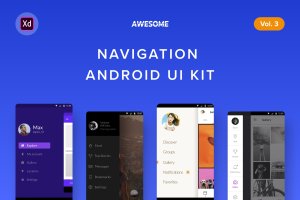 安卓平台APP应用导航设计UI模板v3[XD] Android UI Kit – Navigation Vol. 3 (Adobe XD)