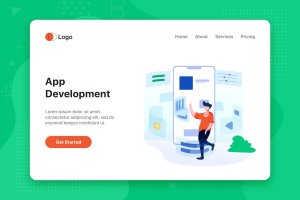 APP应用开发网站首页设计概念插画 Mobile app development concept landing page