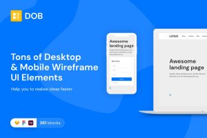 300+APP&Web区块UI线框图设计模板 Desktop & Mobile Wireframe Web UI Kit