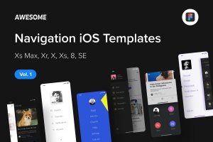 iOS平台APP应用导航菜单设计模板v1[Figma] Awesome iOS UI Kit – Navigation Vol. 1 (Figma)