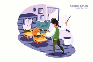 动物培训学校/动物园主题矢量插画素材 Animals School – Vector Illustration