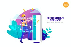 电工电气服务APP网页设计矢量概念插画 Electrician Service Vector Illustration Concept