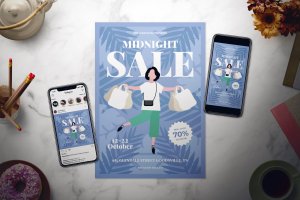 2019卖场午夜促销广告海报设计模板 Midnight Sale Flyer Set