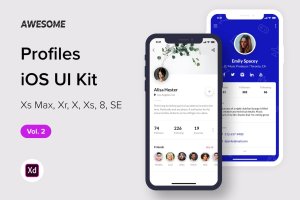 iOS手机社交APP应用软件UI设计套件XD模板v2 Awesome iOS UI Kit – Profiles Vol. 2 (Adobe XD)