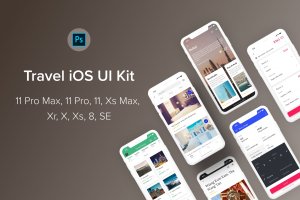 旅游主题iOS应用UI设计套件PSD模板 Travel iOS UI Kit (Photoshop)